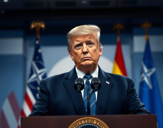 President Trump delivering speech about NATO withdrawal consideration and alliance dissatisfaction