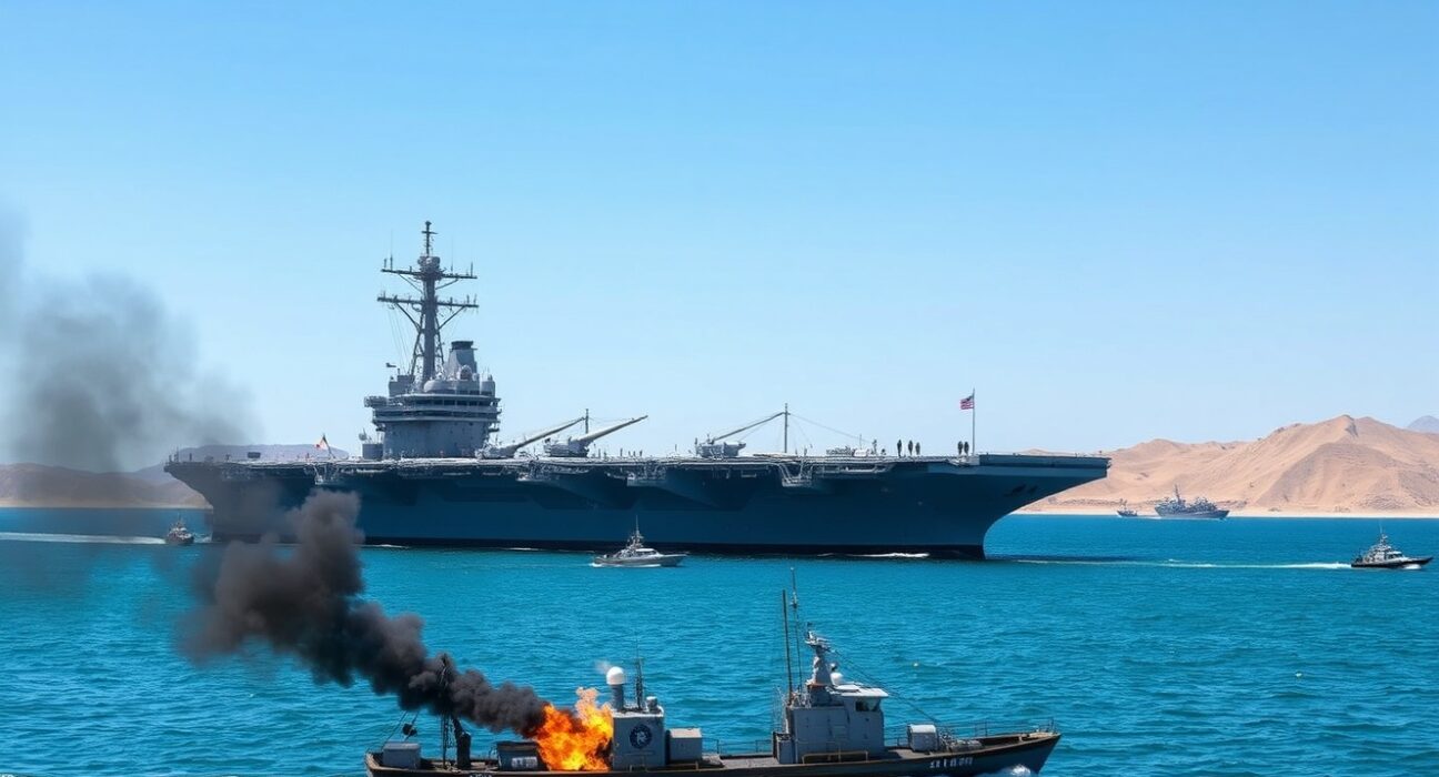 US Navy ships and minesweepers clearing the Strait of Hormuz after Trump orders sinking of mine-laying vessels