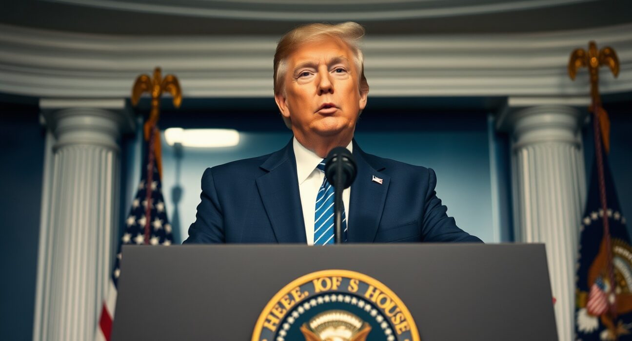 President Donald Trump speaking at a White House press briefing, ruling out concessions to Iran.