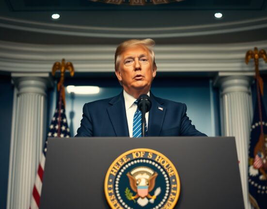 President Donald Trump speaking at a White House press briefing, ruling out concessions to Iran.