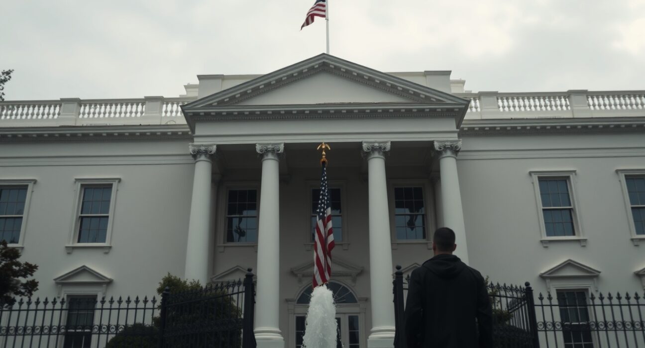 White House West Wing under overcast sky, symbolizing cautious US diplomacy on Iran