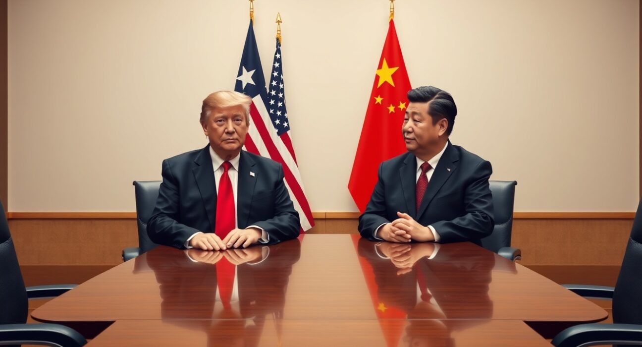 US President Donald Trump and Chinese President Xi Jinping in diplomatic talks at a conference table
