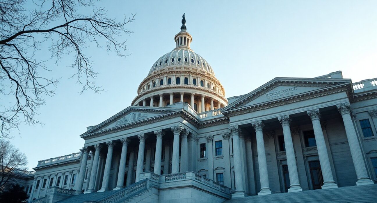 U.S. Capitol and Federal Reserve buildings in Washington, D.C., symbolizing political and monetary policy.
