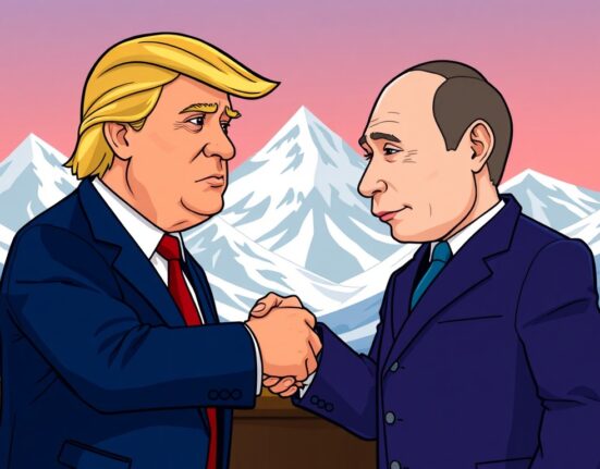 A cartoon illustration symbolizing the upcoming Trump Putin meeting in Alaska, highlighting the diplomatic significance of the US-Russia talks.