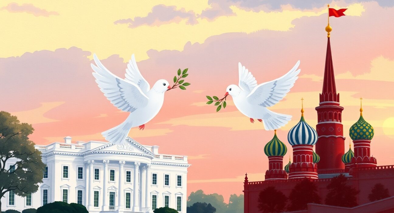 Symbolic representation of the Trump Putin Peace Board initiative for US-Russia conflict resolution.