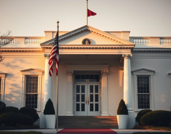 White House exterior on a clear afternoon, symbolizing US diplomatic decision-making on Iran negotiations.