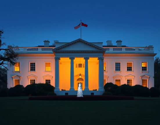 The White House at dusk following President Trump's rejection of Iran's diplomatic proposal.