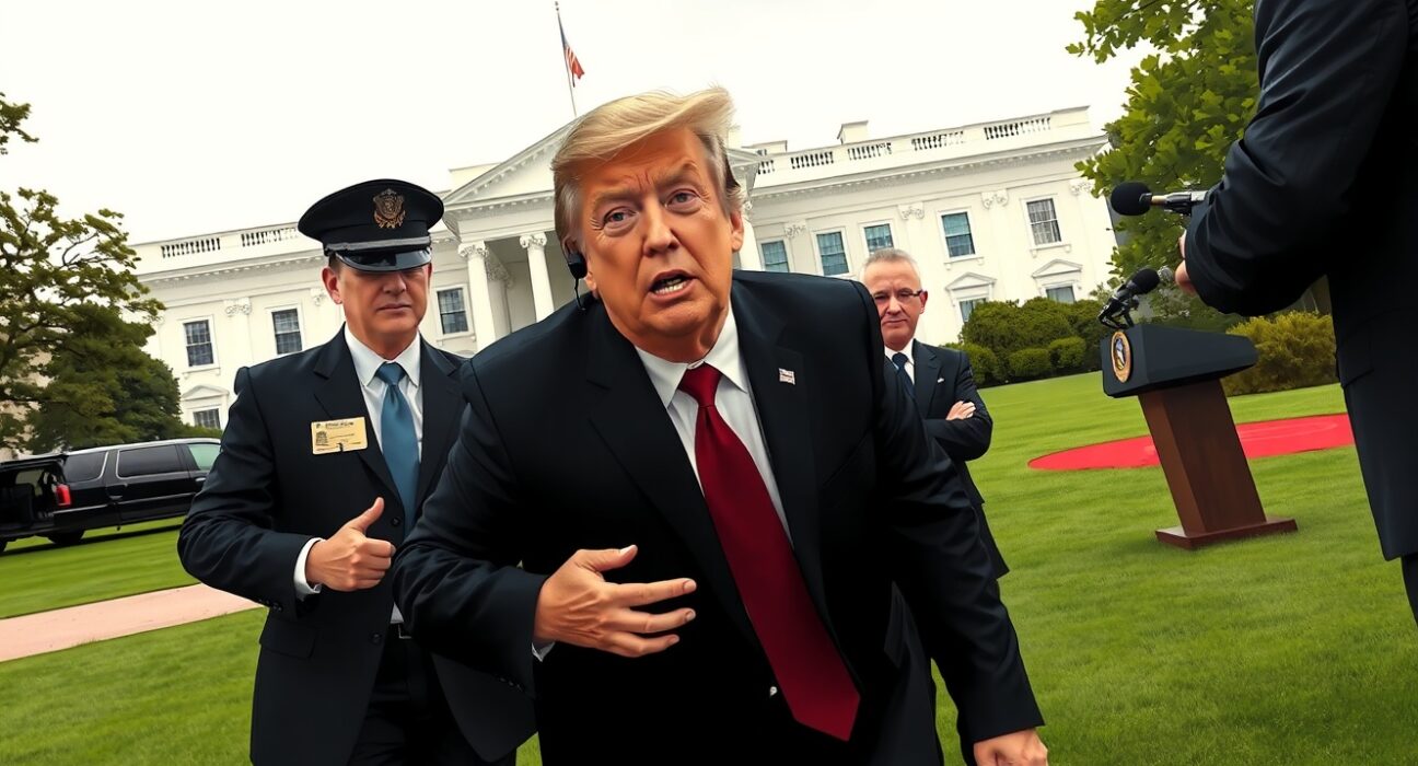 President Donald Trump rushed off stage by Secret Service after shots fired during a White House event, highlighting a major security breach.