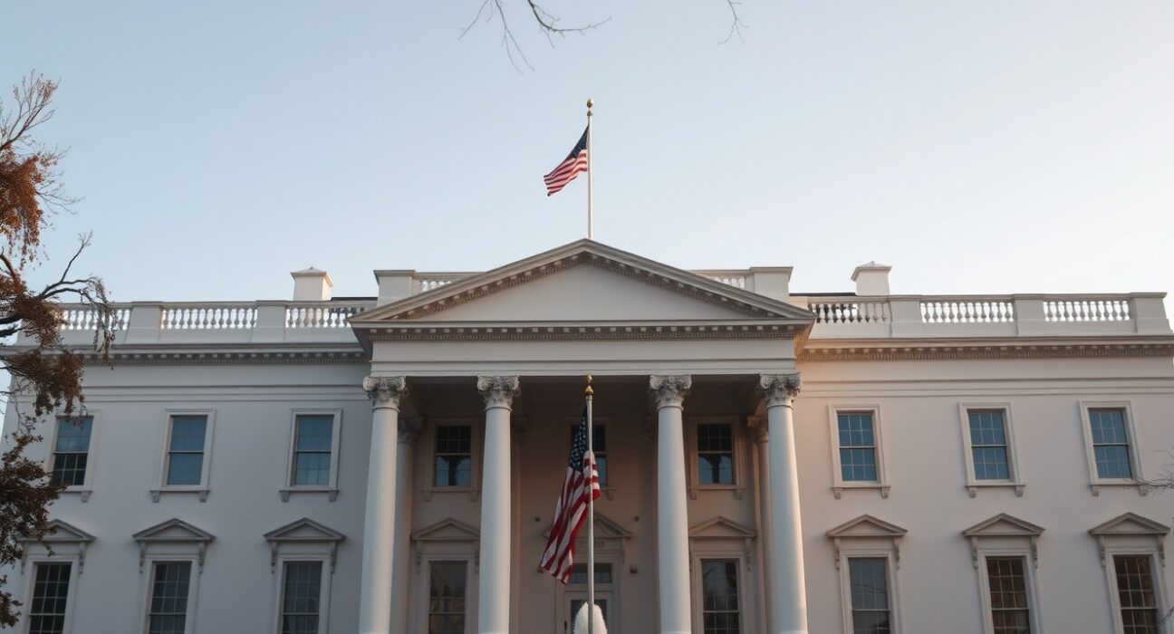 White House building in Washington D.C. on a clear day, representing the US government.