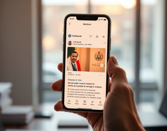 A smartphone displaying a Truth Social post about a potential US-Iran peace deal.