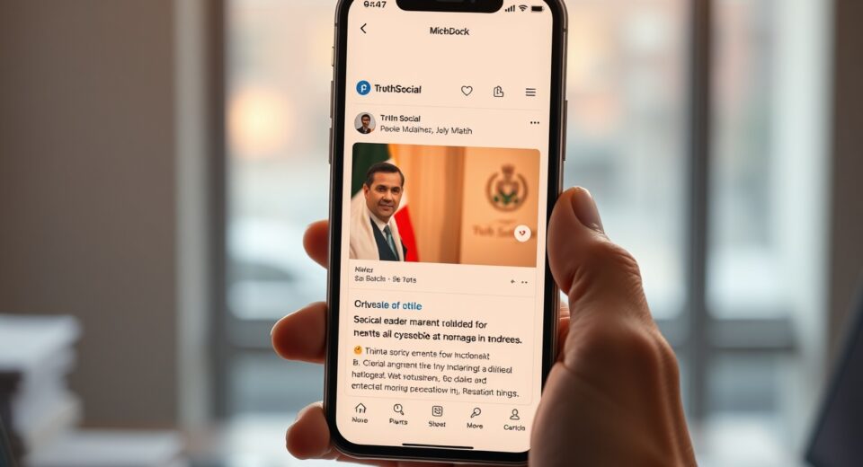 A smartphone displaying a Truth Social post about a potential US-Iran peace deal.