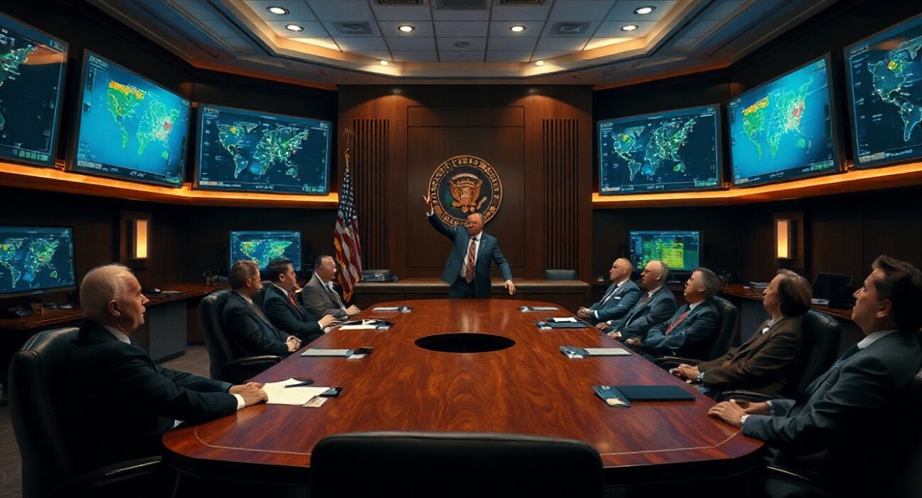 White House Situation Room meeting with officials discussing national security