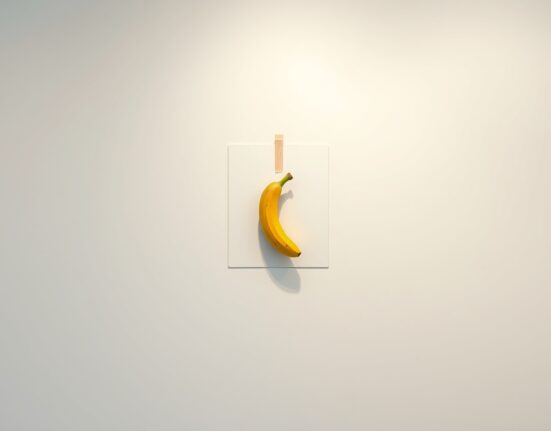 Justin Sun's controversial $6.2 million banana artwork taped to a wall.
