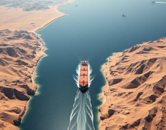 Oil tanker navigating the strategic Strait of Hormuz waterway critical for global energy security.