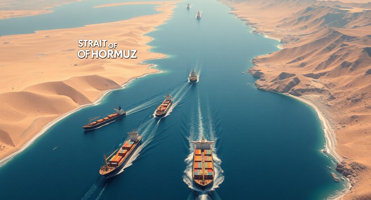 Strategic Strait of Hormuz maritime chokepoint where President Trump is conducting security negotiations