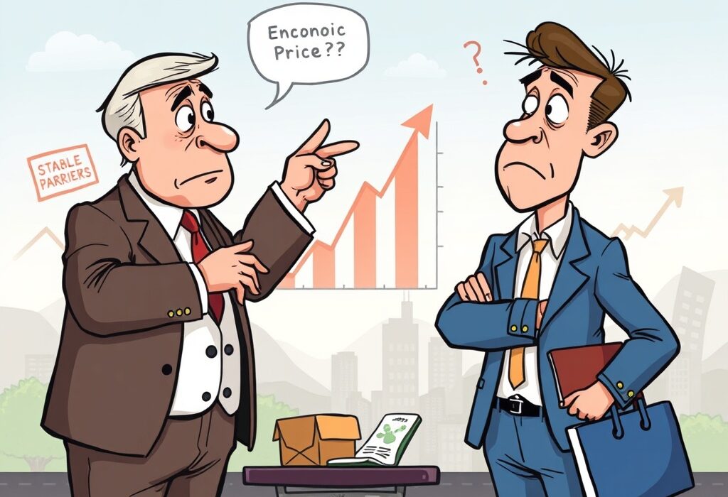 A cartoon illustration symbolizing the debate around Trump tariffs inflation and their true economic impact on US consumer prices.