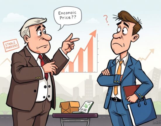 A cartoon illustration symbolizing the debate around Trump tariffs inflation and their true economic impact on US consumer prices.