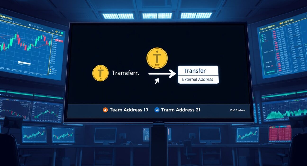 Blockchain transaction screen showing TRUMP token transfer from team address to external wallet