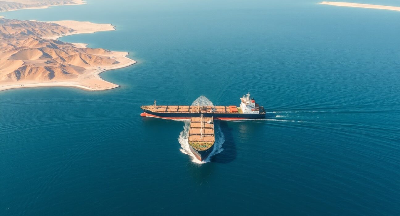 Oil tanker transiting the strategic Strait of Hormuz after Iran's opening declaration.