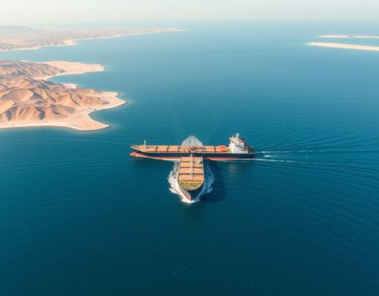 Oil tanker transiting the strategic Strait of Hormuz after Iran's opening declaration.