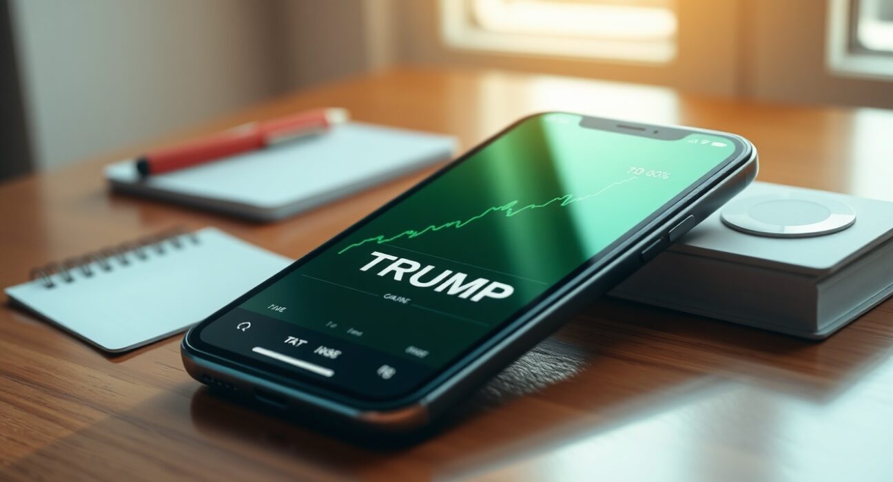 Smartphone displaying the surging TRUMP token price chart and whale wallet data analysis.