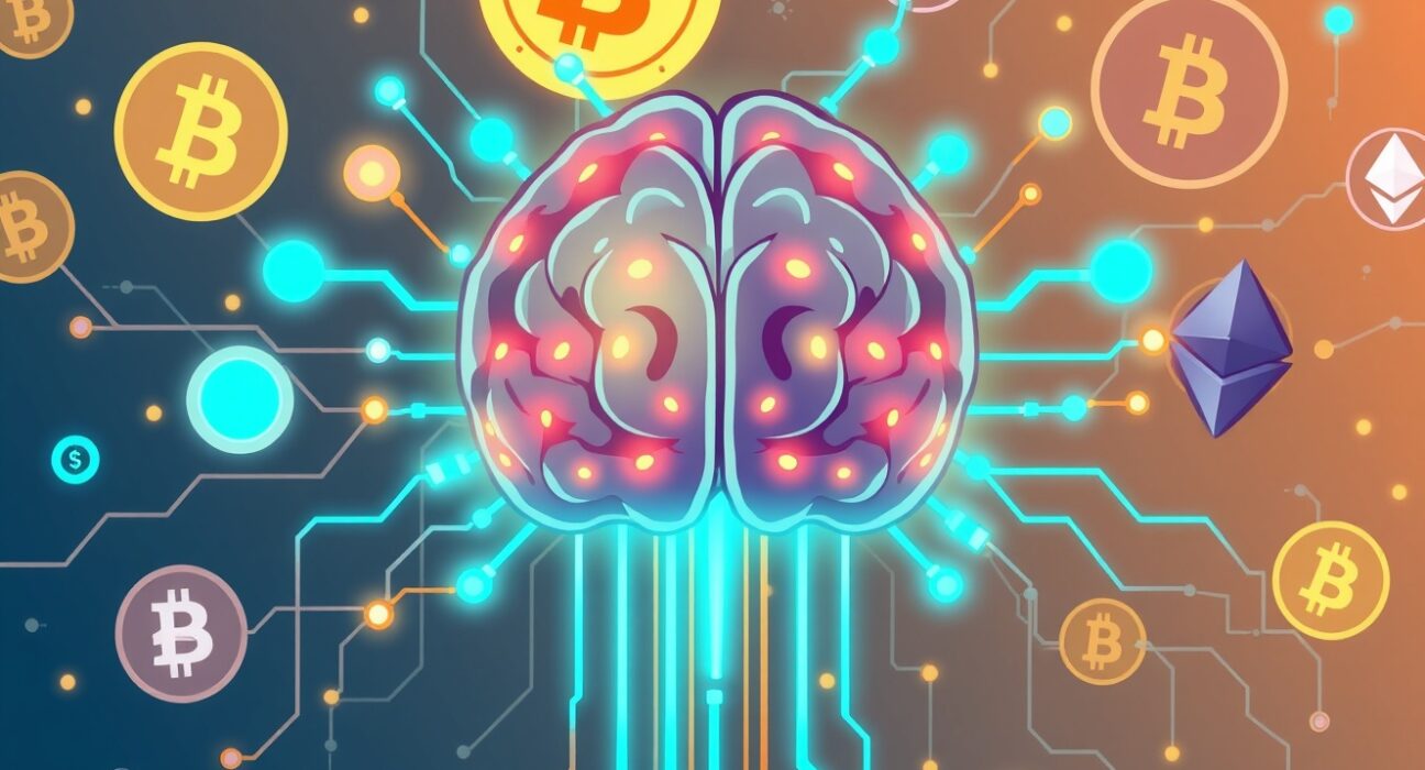 Trump's TRUTH AI platform connecting artificial intelligence with cryptocurrency networks in a vibrant digital landscape.