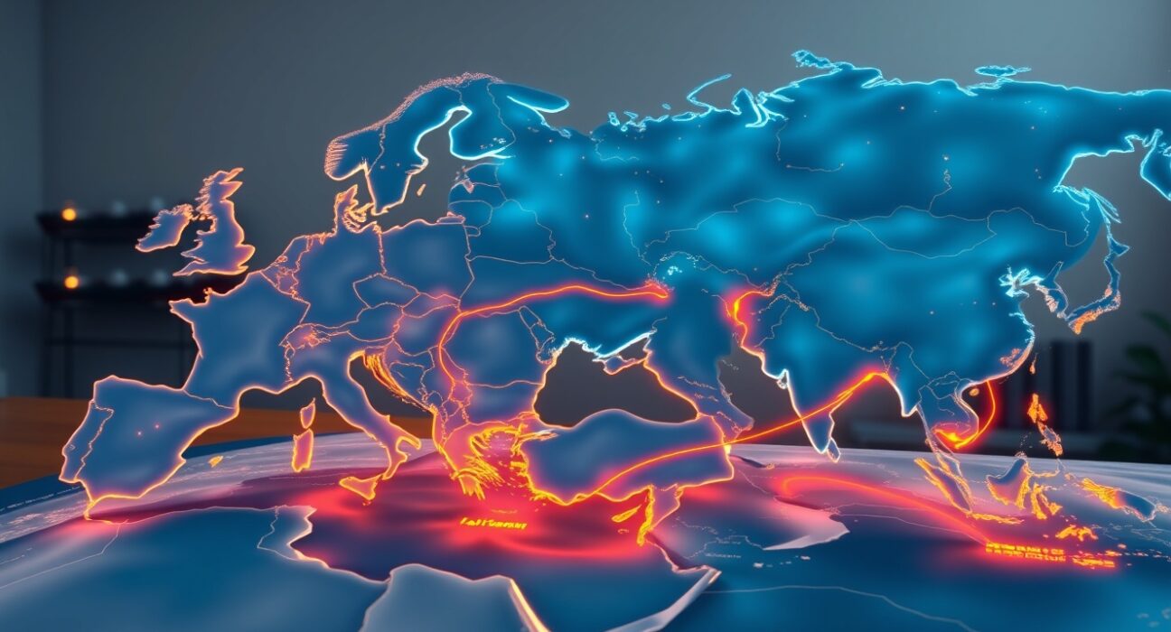 Global map showing critical oil transit routes Trump says UK and France must secure for energy independence.