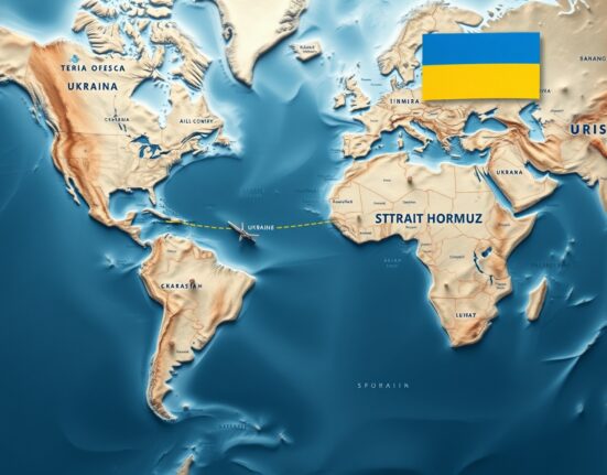 Strategic map showing Trump's ultimatum linking Ukraine aid to the Strait of Hormuz coalition