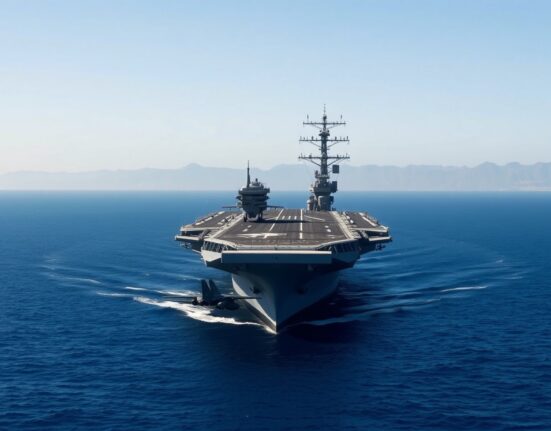 US Navy aircraft carrier stationed in Persian Gulf waters near Iran following Trump announcement.