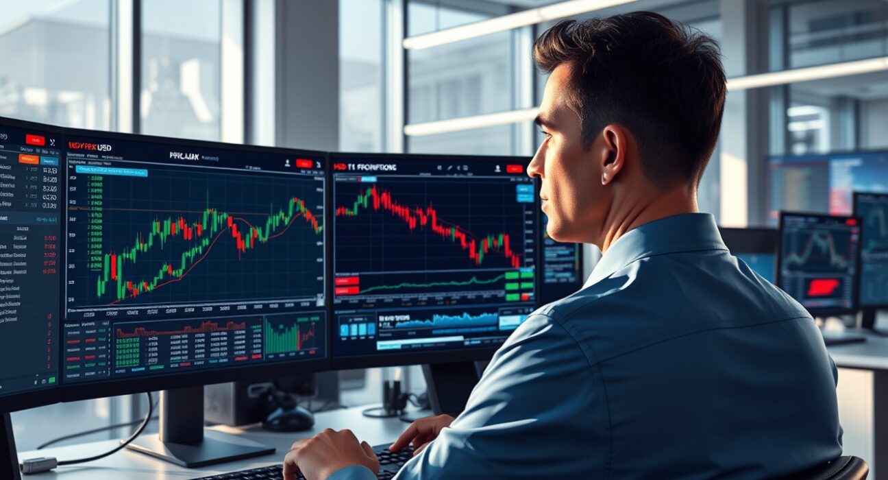 Professional trader analyzing Trump policies and US labor data impact on currency markets