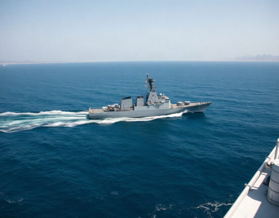 US Navy destroyer patrolling the Strait of Hormuz after mine clearance operation.