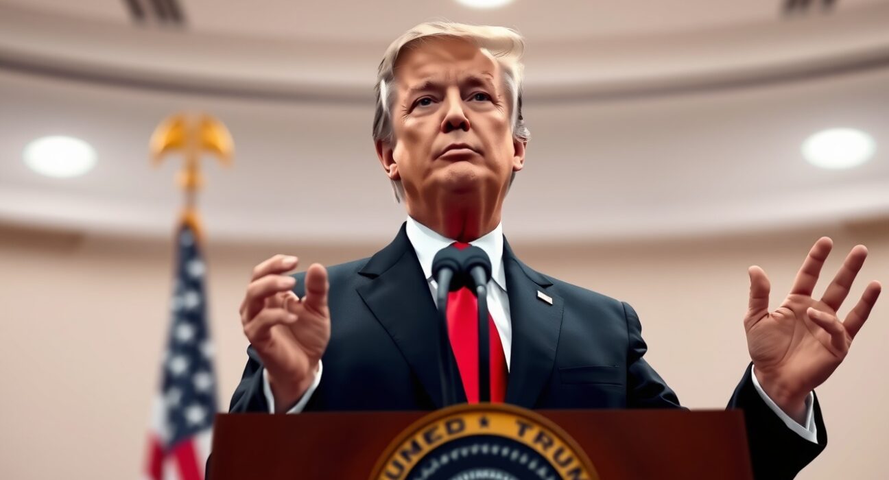 Former President Donald Trump making a serious policy announcement about conflict resolution timelines.