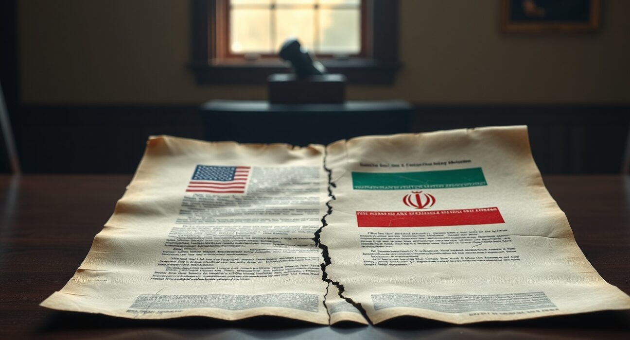 Symbolic representation of strained US-Iran diplomatic relations and Trump's urgent warning.