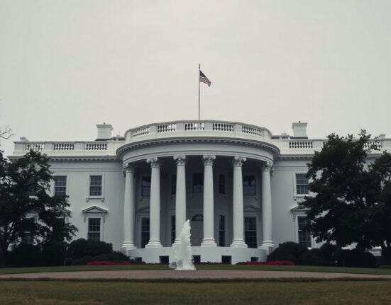 White House exterior on a cloudy day, symbolizing US government and foreign policy decisions.