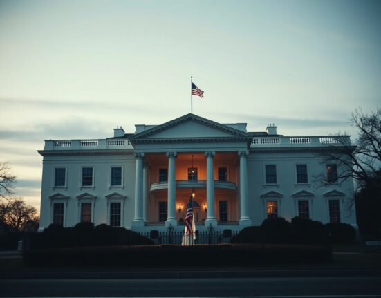 The White House in Washington D.C. on a cloudy day, representing US government decision-making on Iran policy.