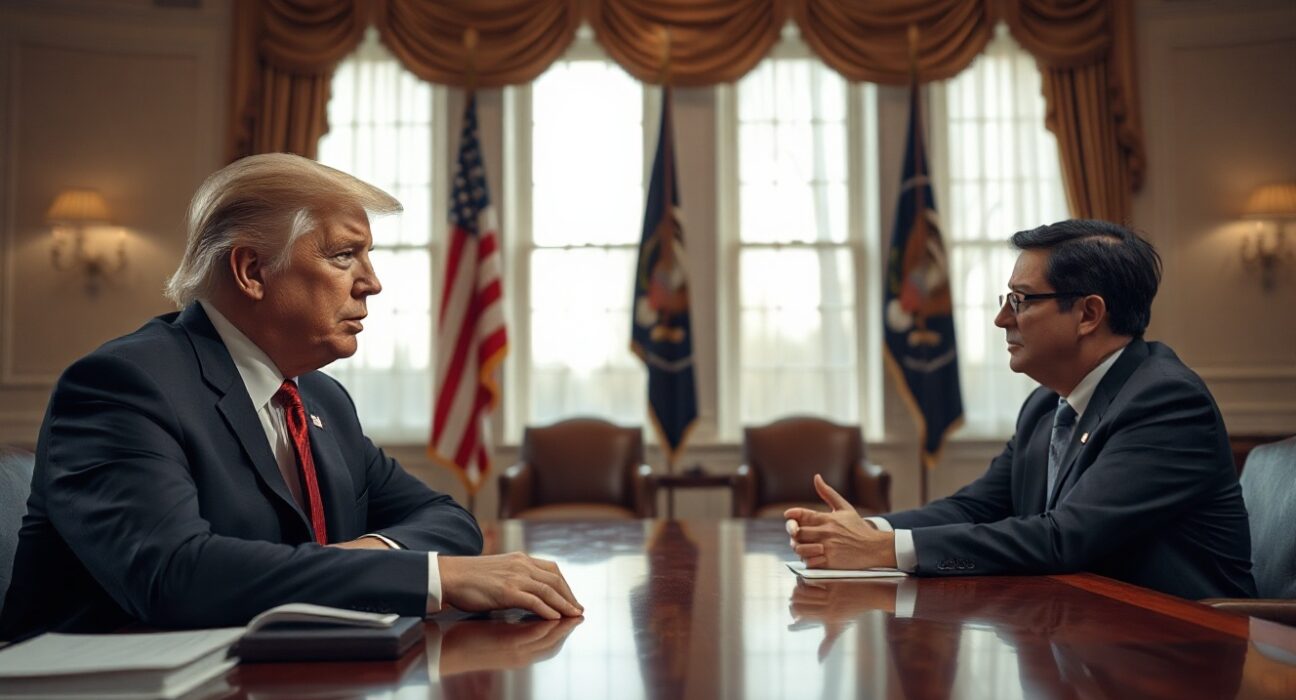 President Trump and Kevin Warsh in a meeting room, representing their communication since the Fed nomination.