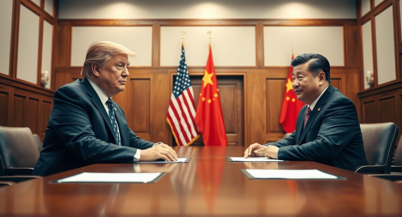 US President Donald Trump and Chinese President Xi Jinping in a diplomatic meeting room