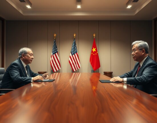 US President Donald Trump and Chinese President Xi Jinping in a diplomatic meeting room.