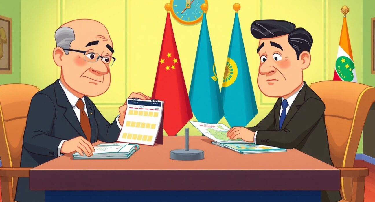 Trump-Zelenskyy meeting delay shown through animated leaders at negotiation table