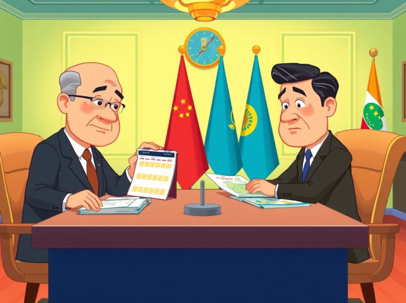 Trump-Zelenskyy meeting delay shown through animated leaders at negotiation table