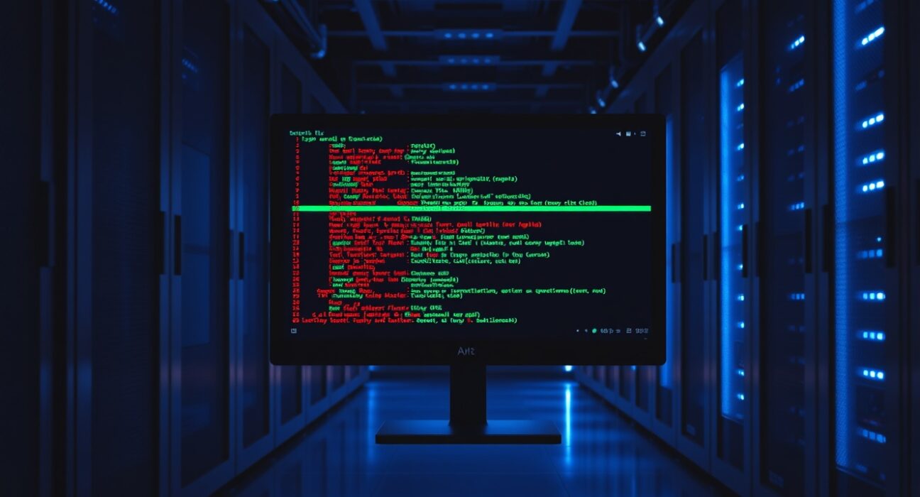 Server room with monitor displaying Ethereum blockchain transaction data after TrustedVolumes hack
