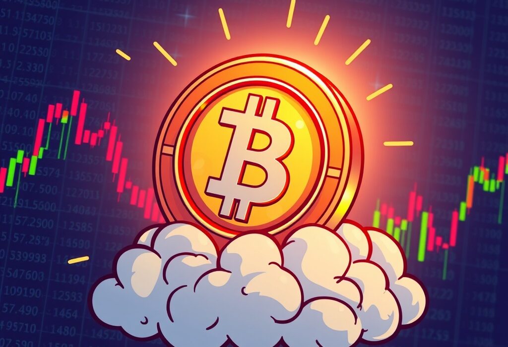 Cartoon illustration depicting the Truth Social Token as a new digital asset emerging amidst financial challenges, symbolizing innovation.