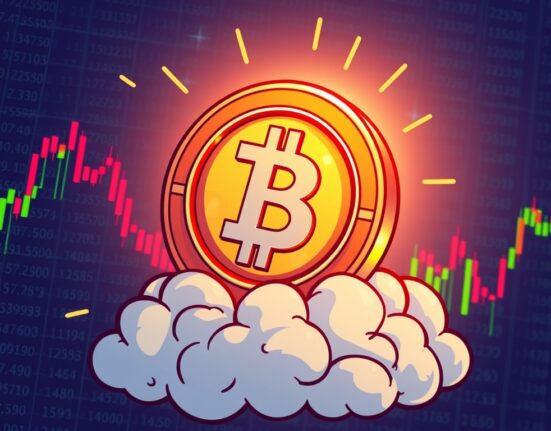 Cartoon illustration depicting the Truth Social Token as a new digital asset emerging amidst financial challenges, symbolizing innovation.