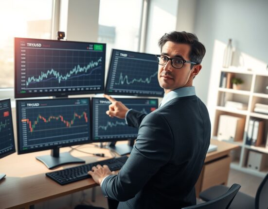 Financial analyst examining TRY currency charts and energy market data in BNP Paribas research report