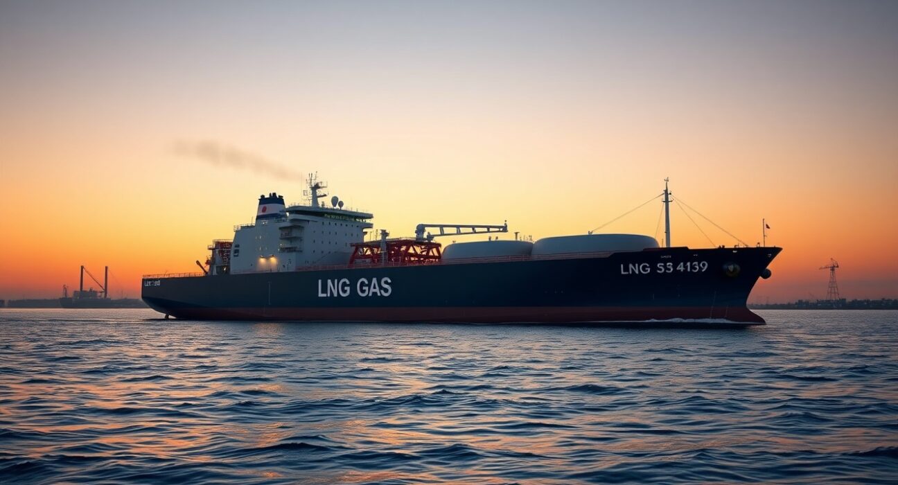 LNG carrier ship transporting natural gas during Europe's TTF market transition from surplus to deficit conditions.