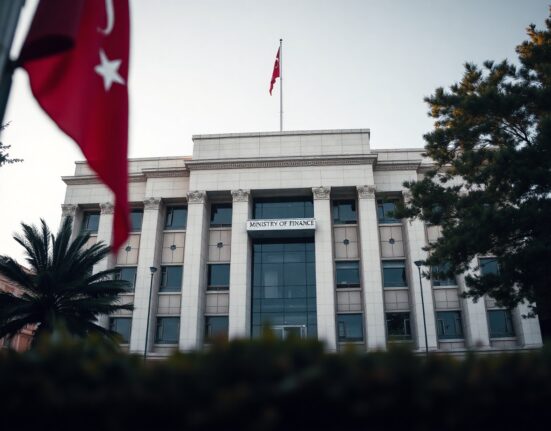 Turkish Ministry of Treasury and Finance building in Ankara, Turkey, on a clear day