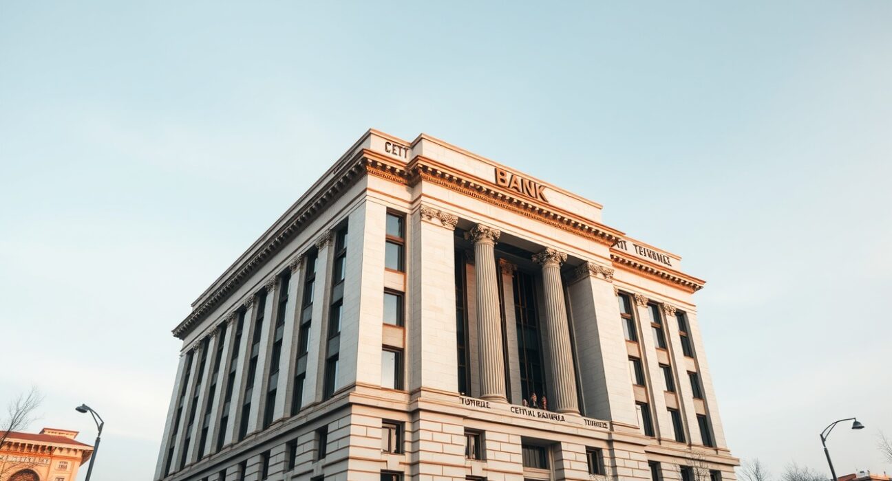 Central Bank of the Republic of Turkey headquarters in Ankara on a cloudy day