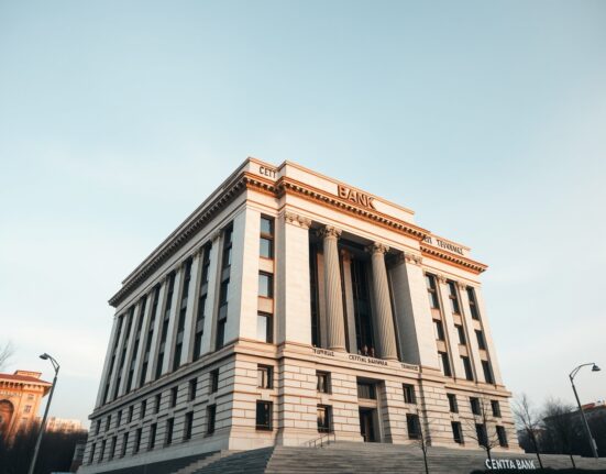 Central Bank of the Republic of Turkey headquarters in Ankara on a cloudy day
