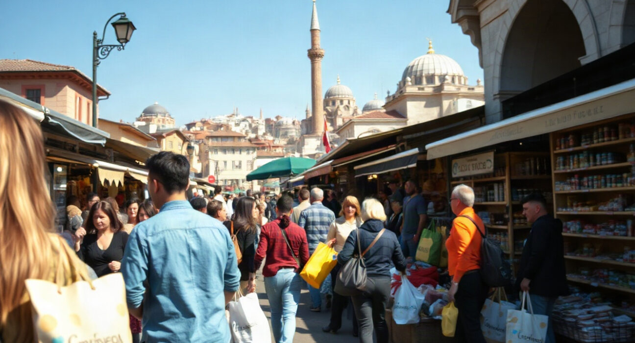 Shoppers at an Istanbul market as Turkey's consumer confidence rises in August 2025