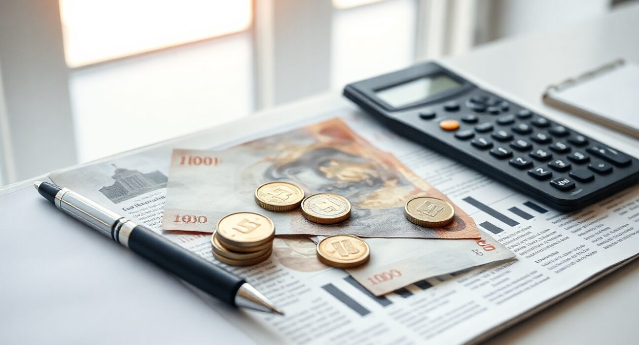 Turkish Lira banknotes and coins with financial documents on a desk, representing economic data analysis.